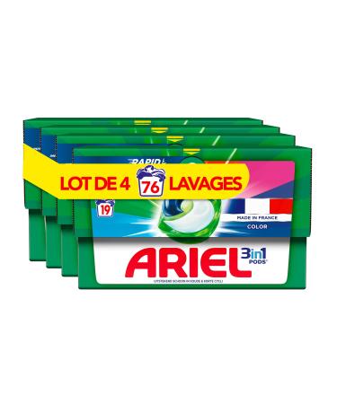 Ariel 3in1 PODS Liquid Laundry Detergent Capsules 76 Washes (4x19 Tablets) Color Defense Removes Stubborn Stains Even