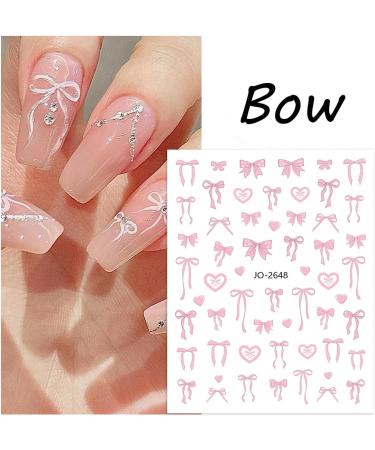 6 Sheets Cute Pink Bow Nail Stickers for Nail Art | 3D Self-Adhesive Decals with Tweezers | Colorful DIY Nail Supplies for Women & Girls - Buy Online on GoSupps.com