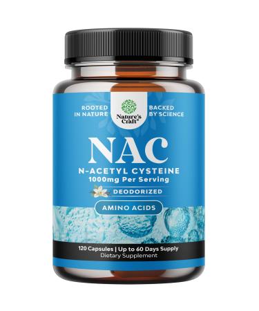 NAC Supplement N-Acetyl Cysteine 1000mg - Vegan High Absorption Non-Smelly NAC 1000mg Capsules Glutathione Precursor for Liver Cleanse Detox & Repair Plus Lung Health and Immunity Support (2 Months) 120 Count (Pack of 1)