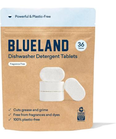 BLUELAND Dishwasher Detergent Unscented Plastic Free Eco Friendly Dishwashing Pods Natural 36 Tablets