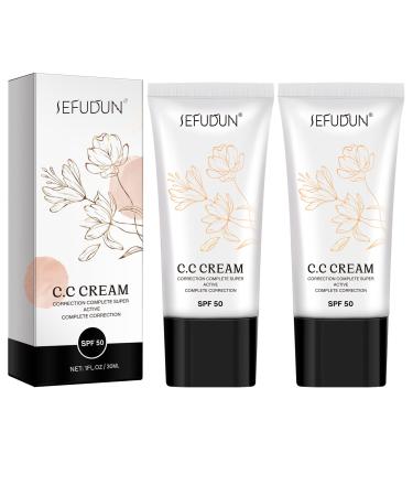CC Cream Full Coverage Foundation Make Up Base & SPF 50+ Sunscreen Anti-aging Moisturizer - Natural Color 2Pcs 30 ml (Pack of 1)