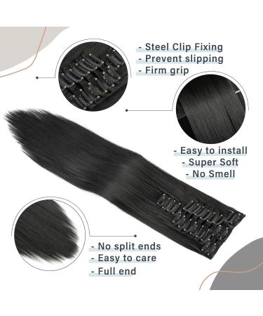 22 Off Black Synthetic Clip in Hair Extension - Full Head Double Weft Hairpiece for Women - Buy Online on GoSupps.com