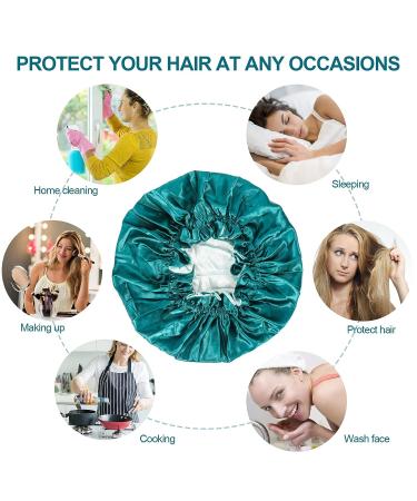 Satin & Silk Lined Hair Bonnet for Women - Large Reversible Shower Cap for Curly Natural Hair | Blue Zircon - Buy Online on GoSupps.com
