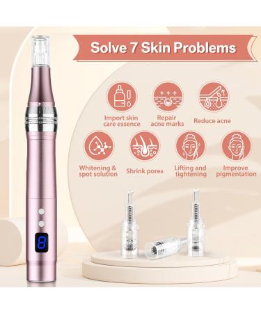 Desnill Dermapen Microneedling Pen - 0-2.5mm with LED Light & Hyaluronic Acid Serum | Anti-Aging Anti-Folds - 12 Needle Cartridges Included - Buy Online on GoSupps.com