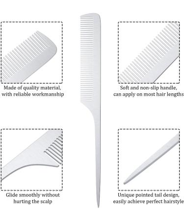 2-Piece Silver Rat Tail Combs Set - Stainless Steel Fine Cutting and Teasing Pintail Barber Comb for Hair Styling - Buy Online on GoSupps.com
