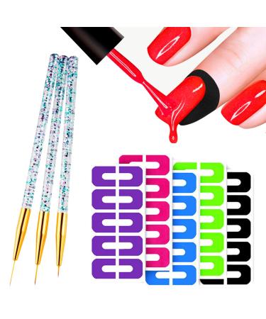 5 Sheets Nail Polish Stencil Nail+3 Pieces Nail Art Liner Brushes Polish Protector Disposable Peel Off Sticker Nail Polish Peel off Sticker Tape Nails Edge Protector Nail Peel Off Tapes