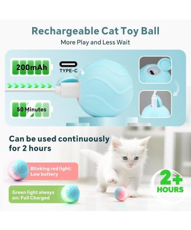 Baytion Interactive Cat Toy Ball - Automatic Moving Rolling Cat Toy with Light | Rechargeable | 2 Modes | Extended Playtime | Indoor Cat Kitten Toy - Blue - Buy Online on GoSupps.com