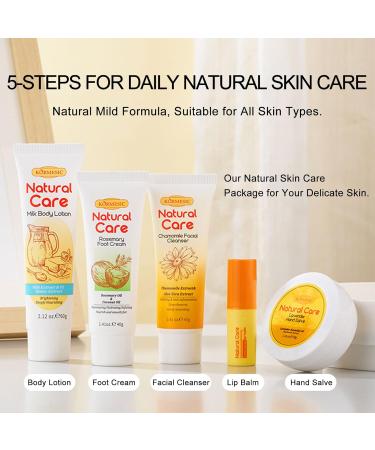 Natural Essence Skin Care Set - Daily Moisturizing Essentials | Beeswax Lip Balm Coconut Foot Cream Milk Lotion Chamomile Cleanser Lavender Salve | International Shipping - Buy Online on GoSupps.com