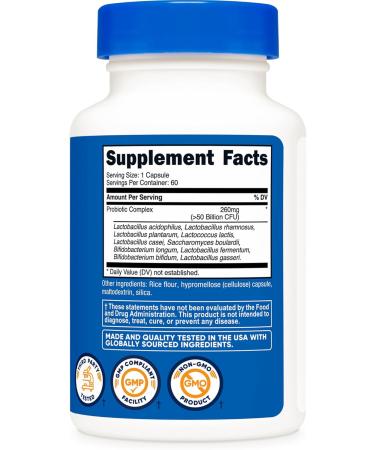 Nutricost Probiotic Complex - 50 Billion CFU 60 Capsules - Probiotic for Men and Women - Vegetarian Capsules Non-GMO Gluten Free 60 Count (Pack of 1) - Buy Online on GoSupps.com