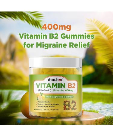 Vitamin B2 Gummies with Magnesium - 400mg Riboflavin for Migraine & Headache Relief | Vegan Chewable Gummies for Adults & Kids | 60 Count - Buy Online on GoSupps.com