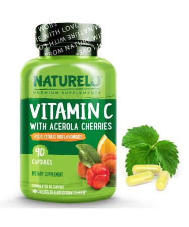 NATURELO Vitamin C with Organic Acerola Cherry and Natural Citrus Bioflavonoids - 90 Capsules - Buy Online on GoSupps.com