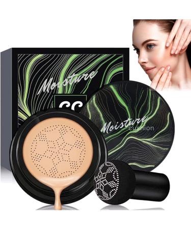 WENJLYJ Mushroom Head Air Cushion CC Cream Moisturizing BB Cream Foundation Makeup Matte Concealer with Mushroom Makeup Sponges Long Lasting Full Coverage Liquid Foundation Makeup for Women(Natural)