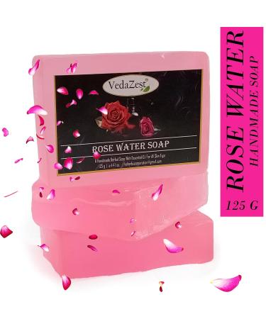 Rosewater Handmade Soap Bars - Set of 3 (125g) | Herbal Natural Formula | Hydrates & Nourishes All Skin Types | Removes Impurities - Buy Online on GoSupps.com
