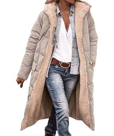 Hanxiulin Women's Oversized Plush Hoodie Jacket - Windproof Fleece Winter Coat with Art Fur Khaki L - Buy Online on GoSupps.com