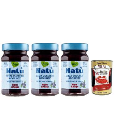 Italian Gourmet E.R. Rigoni di Asiago Nat Mirtilli Neri di Bosco Lot de 3 pr parations de myrtilles bio sans sucre ajout 240 g + Polpa di Pomodoro Italian Gourmet Polpa di Pomodoro Bo te de 400 g