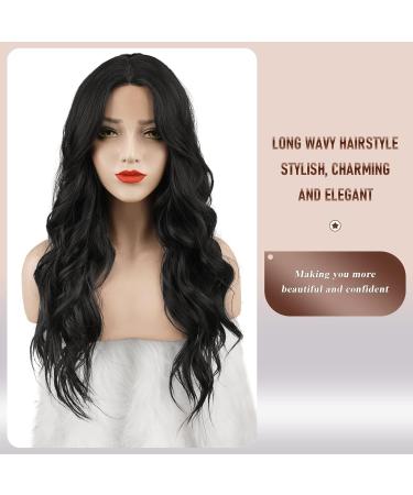 Fine Long Wavy Black Lace Front Wig for Women | Natural 65 cm Synthetic Hair Waves - Buy Online on GoSupps.com