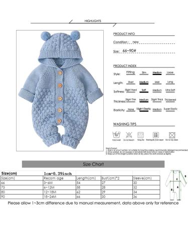 Haoakini Newborn Baby Ear Hooded Knitted Winter Romper | 18-24 Months Blue Snowsuit for Boys Girls - Buy Online on GoSupps.com