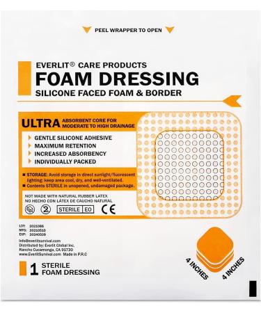 EVERLIT Silicone Foam Dressing 4x4 - Pack of 10 | Sterile Gentle Waterproof Bandage for Wound Care - Buy Online on GoSupps.com