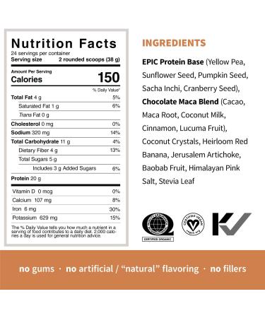 Sprout Living Epic Protein - Organic Plant Protein with Superfoods | Chocolate Maca 2 lb - Buy Online on GoSupps.com
