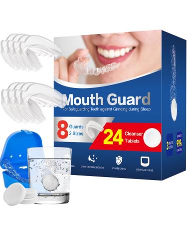 Mouth Guard for Grinding Teeth at Night Moldable Anti Clenching Teeth Mouthguards for Sleep 2 Sizes-Thin Small Dental Guard for Kids with 24 Cleaner Tablets