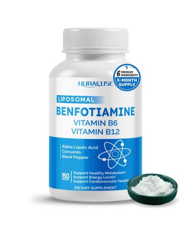 Liposomal Benfotiamine with Vitamin B6 Vitamin B12 Alpha Lipoic Acid Curcumin - Support Healthy Metabolism Energy Levels- Made and Tested in The USA 150 count (pack of 1)