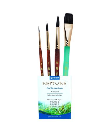Princeton Neptune Watercolor Brushes 4750 Series - 4pc Soft Synthetic Squirrel Watercolor Brush Set - Aquarelle 3/4 inch - Round 2 - Round 6 - Round 10 - Artist Paint Brushes - Paint Brush Set - Buy Online on GoSupps.com