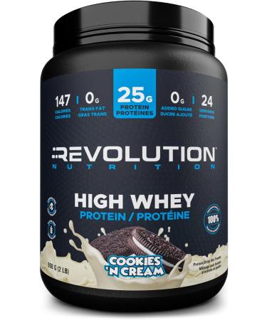 Revolution Nutrition High Whey Protein Powder Whey Isolate Gluten Free Lean Muscle Mass For Men & Women 25g of Protein Per Scoup 908 g 24 Servings (Cookies and Cream 2 Pound) Cookies and Cream 2 Pound