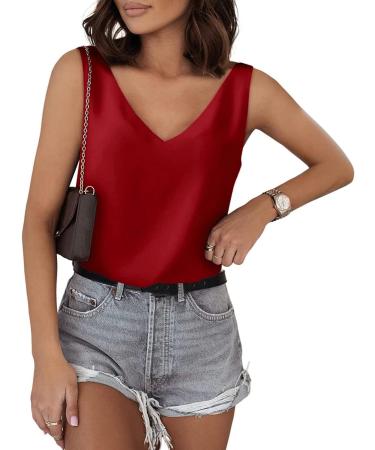 Womens 2024 Fashion Tank Tops Deep V-Neck Loose Fit Basic Ruffled Summer Casual Sleeveless Tees Shirts Tank 1769-eumxw-red#6 XXL - Buy Online on GoSupps.com