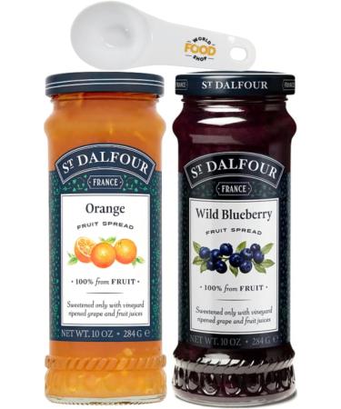 St. Dalfour Fruit Spread Duo Pack - Orange & Wild Blueberry - Natural Fruit Preserves for Breakfast and Baking - No Added Sugar - 2x 284g Jars
