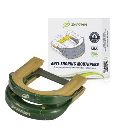 ZYPPAH Anti Snoring Hybrid Oral Mouthpiece | Mouth Guard for Better Sleep | Mouthpiece with Tongue Strap to Stop Snoring | Custom Mold for Mouth | Happy Sleep | Military | 2.25 x 2.75 x 1 inches