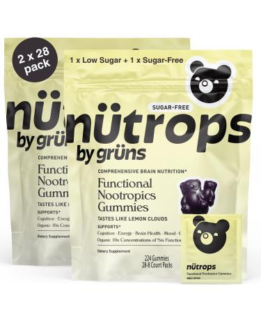 Original Low Sugar + Sugar Free Nutrops 2x28 Pack Functional Nootropic Nutritional Gummies with 10x More Mushroom Concentration Lion's Mane Reishi Chaga Cordycepts Memory and Focus