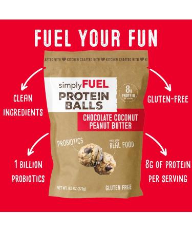simplyFUEL Whole Food Protein Balls with Probiotics - 12 Balls - Chocolate Coconut Peanut Butter - 9.6 Oz. - Buy Online on GoSupps.com