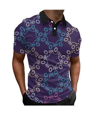 Men Fashion Spring Summer Casual Short Sleeve Turndown Neck Printed T Shirts Top Blouse Small Glasses C-marine L