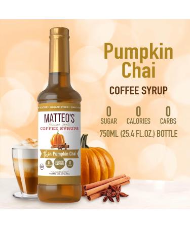 Matteo's Barista Style Sugar-Free Coffee Syrup Pumpkin Chai Flavor Zero Calories and Sugar Keto Friendly Ideal for Lattes Cappuccinos Espresso Americano Indulgent Taste (750mL 2 - Pack) 750 ml (Pack of 2) - Buy Online on GoSupps.com