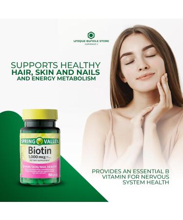 Spring Valley Biotin 1000MCG Softgels + 7 Day Pill Organizer, 150 Count - Hair Skin Nails Supplement - Buy Online on GoSupps.com
