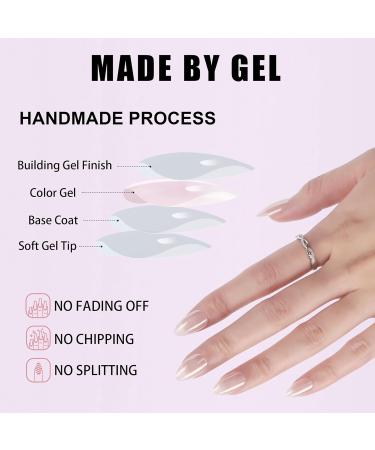 LADYING 24 Pcs Glossy Aurora Gel False Nails Short White Almond Soft Gel Press on Nails French Pattern Reusable Fake Nails Short UV Finish Oval Stick on Nails for Women Nails Art gel& Aurora 1 - Buy Online on GoSupps.com