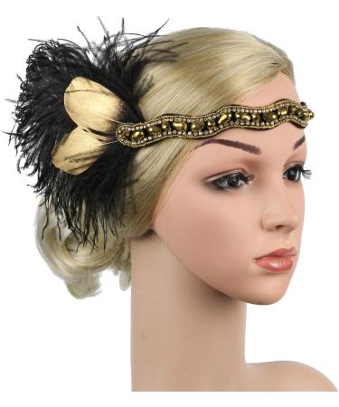 1920s Flapper Headband Vintage Feathers Fascinator Artificial Crystal Tiara Fancy Dress Headwear Wavy Shaped Headband Novelty Hair Jewellery Halloween Easter Headwear for Women Black - Buy Online on GoSupps.com