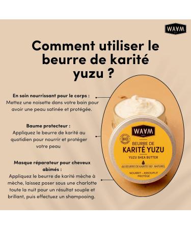 WAAM Cosmetics Beurre de Karit Yuzu Soin nourrissant peau et cheveux Au beurre de Karit brut BIO et naturel Vegan 100ml - Buy Online on GoSupps.com