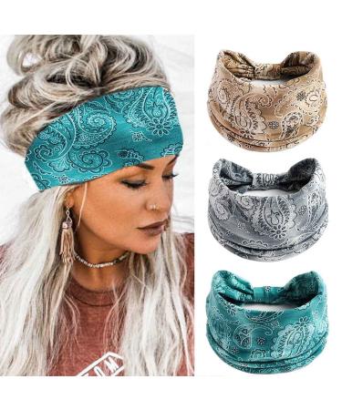 Aceorna Boho Bandeau Headbands Wide Knot Hair Scarf Floral Printed Hair Band Elastic Turban Thick Head Wrap Stretch Fabric Cotton Head Bands Thick Fashion Hair Accessories for Women (Popular)