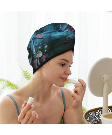 Hair Towel Wrap - Quick Drying Hair Turban with Button | Fantasy Mushrooms Design | International Shipping Available - Buy Online on GoSupps.com