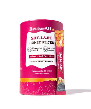 BetterAlt SHE-Lajit Strawberry Honeysticks|Shilajit for Women with Shatavari & Saffron for hormonal Balance & Energy Boost|Tasty Shilajit Honeysticks with Goodness of Pure Himalayan Shilajit|30 Sticks She-Lajit Honeysticks
