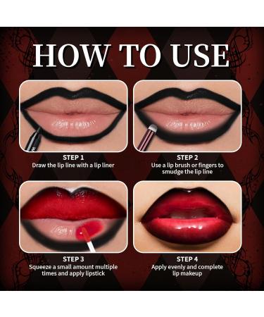 Vinyl Red Velvet Ink Liquid Lipstick & Black Lip Liner - Gothic Halloween Makeup Long Wear Waterproof Non-Sticky Moisturizing Lip Stain for Women - Buy Online on GoSupps.com
