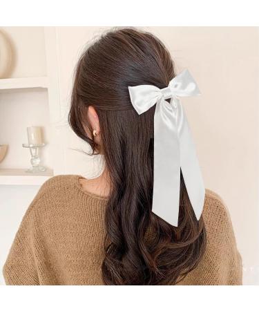 WantGor Long Tail Bow Hair Clips Hair Ribbon Bows Satin Bowknot Clip Large Hair Barrettes Cute Ponytail Holder Hair Accessories for Women Daily Party Wedding Prom (White) - Buy Online on GoSupps.com
