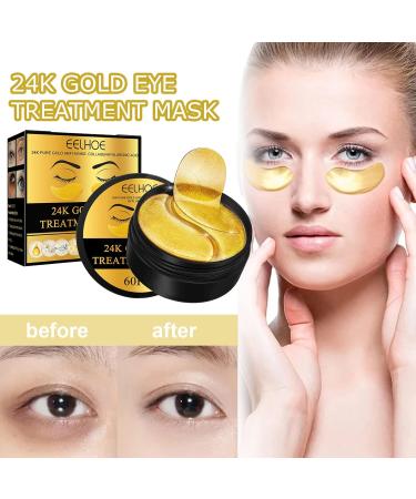 24k Gold Under Eye Patches - 60 Pcs Anti-Aging Eye Gels with Collagen & Hyaluronic Acid for Dark Circles Puffiness & Wrinkles - International Shipping Available - Buy Online on GoSupps.com