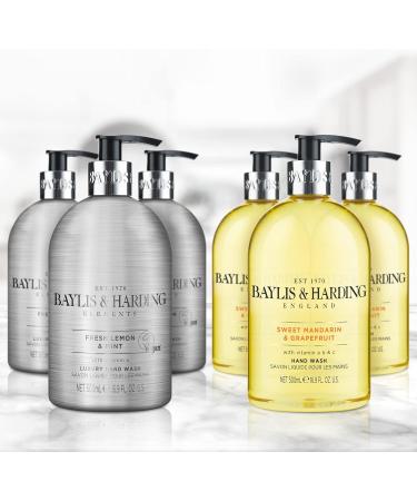 Baylis & Harding Hand Wash Bundle - 6 Bottles of Elements Lemon & Mint and Sweet Mandarin & Grapefruit Hand Wash (3 x 500ml) - Vegan Friendly - Buy Online on GoSupps.com