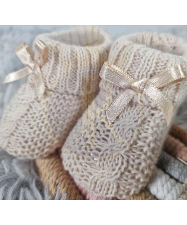 Royal Icon Newborn Baby Booties with Bow | Soft Knitted Bootees for Babies | 0-3 Months | Indoor & Outdoor Use | White Coffee RI354 - Buy Online on GoSupps.com