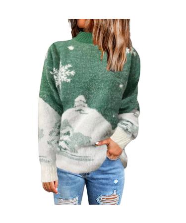 Genetic women Christmas snowflake reindeer knitting sweater long-sleeved circular neckline Heart animal print sweater knitwaren Christmas sweater women striped sweater women green-k xl