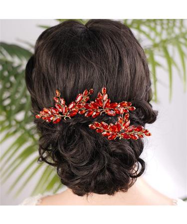 BERYUAN Wedding Red Crystal Rhinestone Hair Pins Teardrop Rhinestone Wedding Headband Rhinestone Hair Pins Silver Gold Bridal Hair Piece for Brides Bridesmaid Girls (RED)