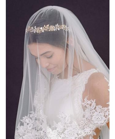 SWEETV Handmade Bridal Headpiece - Retro Gold Bridal Headband with Rhinestone and Pearl Accents - Buy Online on GoSupps.com