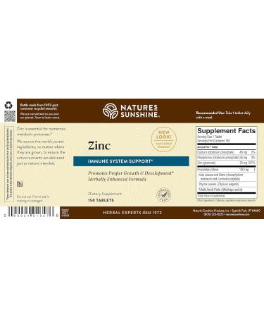 Nature's Sunshine Zinc 25mg 150 Tablets - Immune System Support with 167% Daily Value of Zinc - Buy Online on GoSupps.com